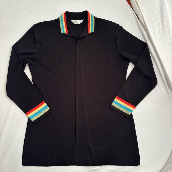 Misook black open cardigan striped collar/cuffs M - Picture 5 of 11